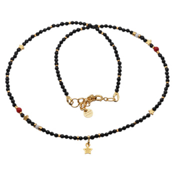 Naszyjnik - Turmalin, Koral, Howlit, gwiazdki i srebro złocone (świąteczne)