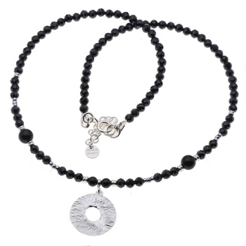 Naszyjnik - Spinel fasetowane kulki, Hematyt i srebro