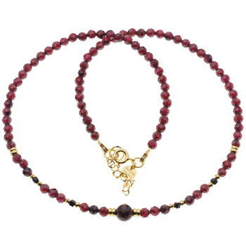 Naszyjnik - Granat, Turmalin czarny, Hematyt i srebro złocone