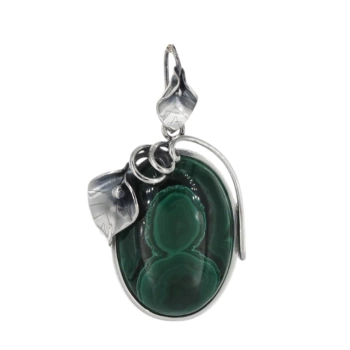 Zawieszka z owalnym malachitem w srebrze oksydowanym