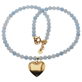 Naszyjnik z sercem - Akwamaryn fasetowany i srebro złocone