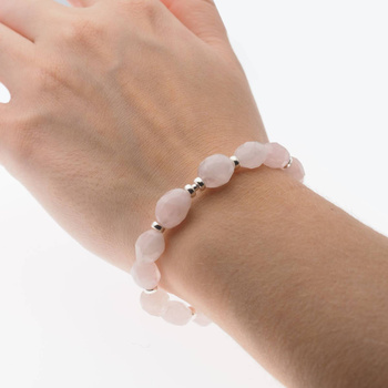 Bransoletka 18 cm z fasetowanym Kwarcem Różowym i srebrem