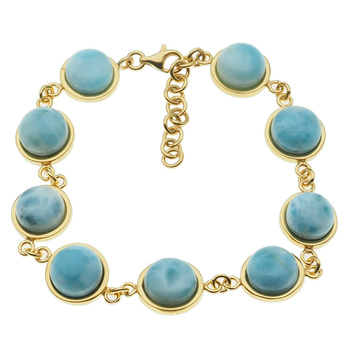 Bransoletka regulowana - Larimar okrągły w srebrze złoconym