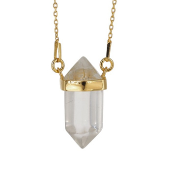 Naszyjnik - Kryształ Górski sopel w okuciu na łańcuszku złoconym