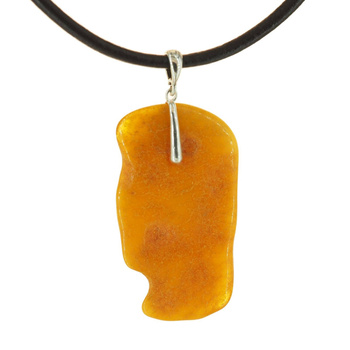 Naszyjnik  na rzemieniu - surowy Bursztyn mleczny