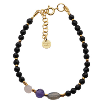 Bransoletka mix - Turmalin, ametyst, kwarc różowy, labradoryt i srebro złocone