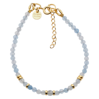 Bransoletka - Akwamaryn cięte kulki i srebro złocone