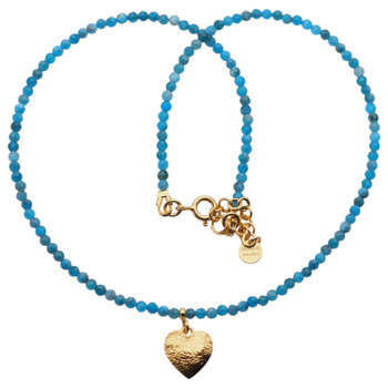 Naszyjnik z sercem młotkowanym - Apatyt fasetowany i srebro złocone