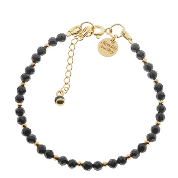 Bransoletka regulowana - Spinel fasetowane kulki, Hematyt i srebro złocone