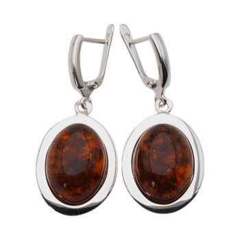 Kolczyki - koniakowy Bursztyn owalny i srebro