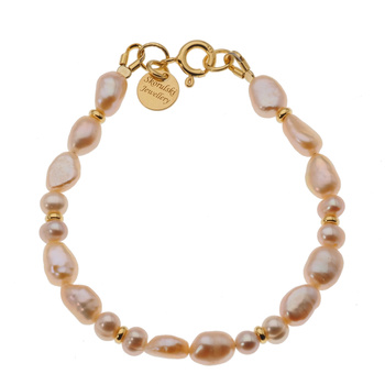 Bransoletka - Perły hodowane różowe i srebro złocone