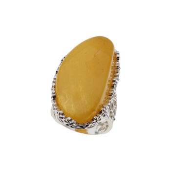 Pierścionek regulowany - Mleczny Bursztyn w srebrze