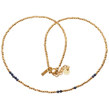 Naszyjnik urodzeniowy wrzesień - szafir, złoty hematyt i srebro złocone