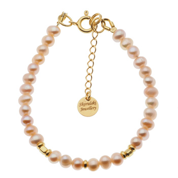 Bransoletka - Perły hodowane różowe i srebro złocone