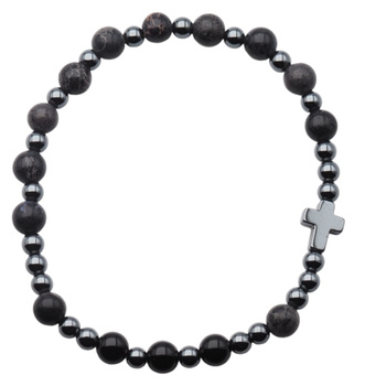 Bransoletka różaniec na gumce - czarny Turmalin, Jaspis, hematyt
