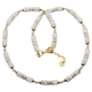 Naszyjnik - muszla biała, hematyt złoty i srebro złocone