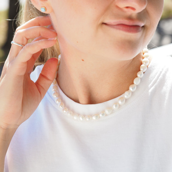 Naszyjnik - Białe Perły hodowane i srebro złocone