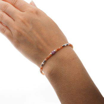 Bransoletka - Kamień Słoneczny, Księżycowy Kryształ Górski, Rubin i srebro