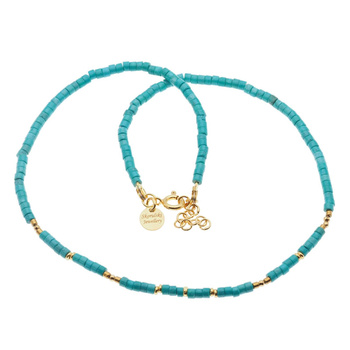 Naszyjnik regulowany - Turkus walce i srebro złocone