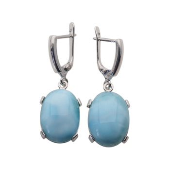 Kolczyki - Larimar owal i srebro rodowane