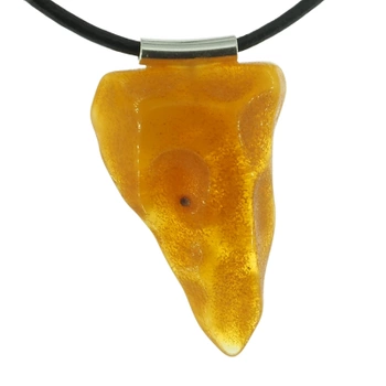 Naszyjnik  na rzemieniu - surowy Bursztyn mleczny