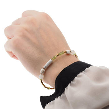 Bransoletka - Kamień Księżycowy, Hematyt, Perydot, Howlit i srebro złocone