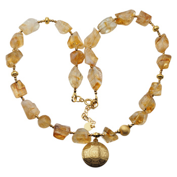 Naszyjnik z aztecką blaszką - Cytryn i srebro złocone