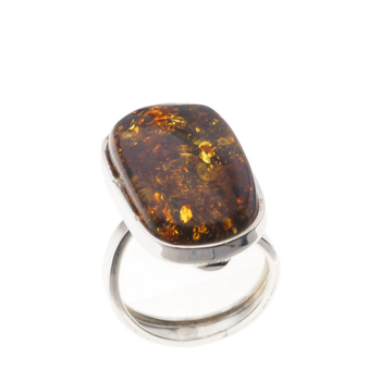 Pierścionek regulowany z prostokątnym Bursztynem Zielonym w srebrze