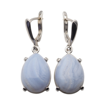 Srebrne kolczyki z Chalcedonem (Blue Lace Agate) – srebro rodowane