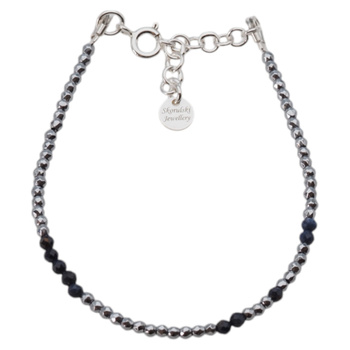 Bransoletka urodzeniowa wrzesień - szafir, hematyt i srebro