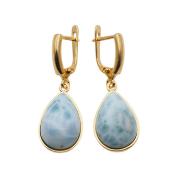Kolczyki - Larimar łza w srebrze złoconym