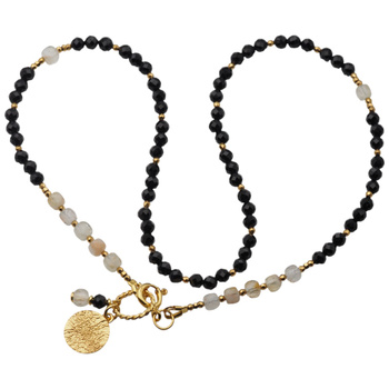 Naszyjnik z turmalinem, cytrynem i hematytem – ręcznie wykonany, srebro pozłacane 925