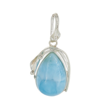 Zawieszka - larimar łza w srebrze z liśćmi