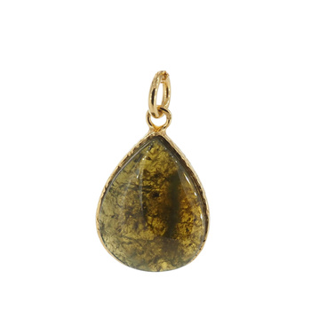 Zawieszka z Granatem Zielonym w złoconym srebrze młotkowanym