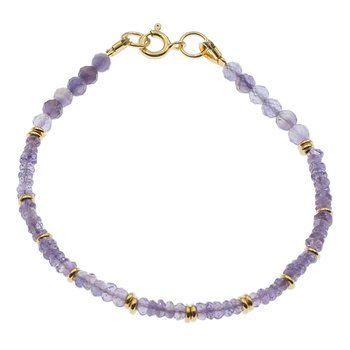 Bransoletka regulowana - Ametyst fasetowane kulki, oponki i srebro złocone