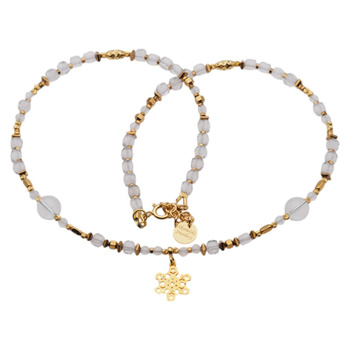 Naszyjnik - Kryształ Górski, złoty Hematyt, śnieżynka i srebro złocone