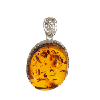 Zawieszka - koniakowy Bursztyn w srebrze 