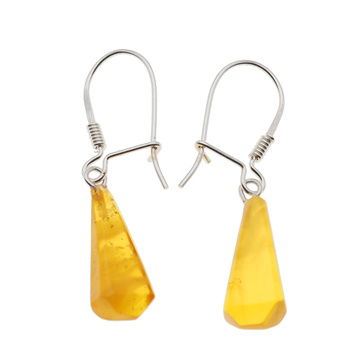 Kolczyki - transparentny Bursztyn stożki i srebro