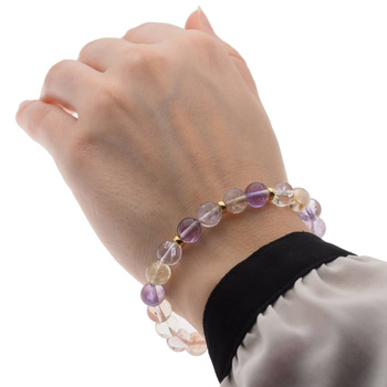 Bransoletka 18 cm - Ametryn kulki 8mm i srebro złocone