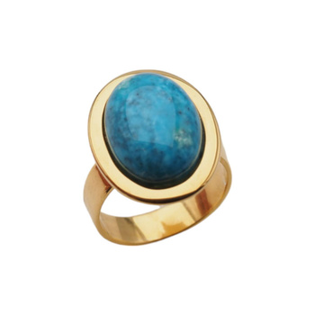 Pierścionek regulowany - Turkus owalny w srebrze złoconym