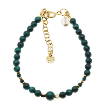 Bransoletka - malachit, cytryn kulki i srebro złocone