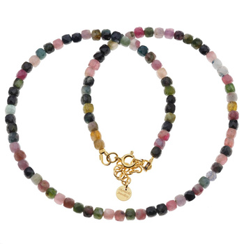 Naszyjnik regulowany - Turmalin kolorowy fasetowane kostki i srebro złocone