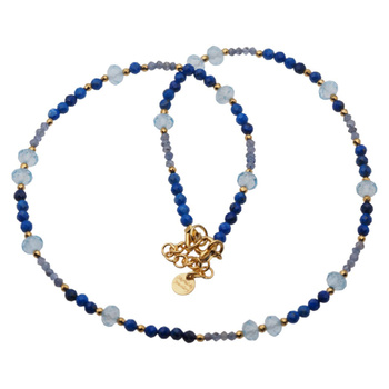 Naszyjnik - Lapis Lazuli, Topaz, Tanzanit i srebro złocone
