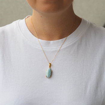 Zawieszka - larimar owalny 24x12mm w srebrze złoconym