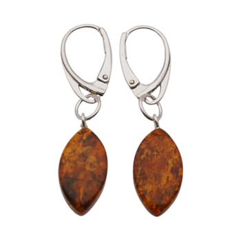 Kolczyki - koniakowy Bursztyn markiza i srebro