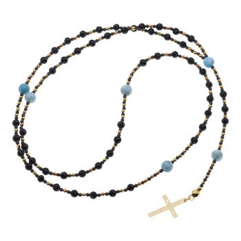Naszyjnik różaniec - Turmalin, hematyt, Larimar i srebro złocone