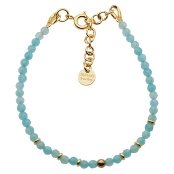 Bransoletka regulowana - Amazonit fasetowane kulki i srebro złocone