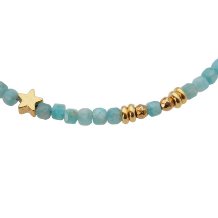 Bransoletka regulowana - Amazonit kostki, gwiazdka i srebro złocone
