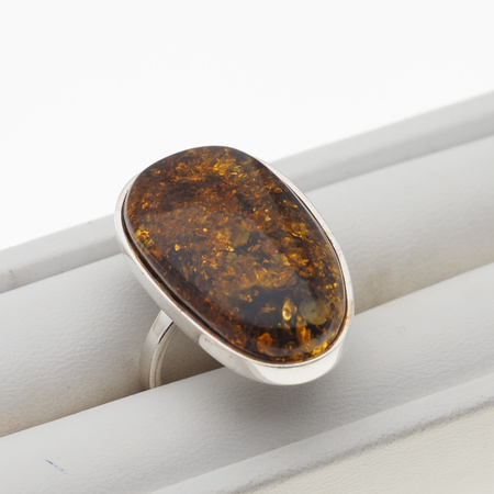Pierścionek regulowany z Bursztynem Zielonym w srebrze