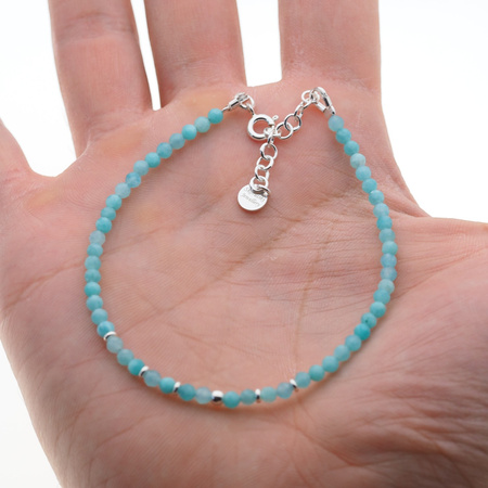Bransoletka na nogę - Amazonit fasetowane kulki i srebro